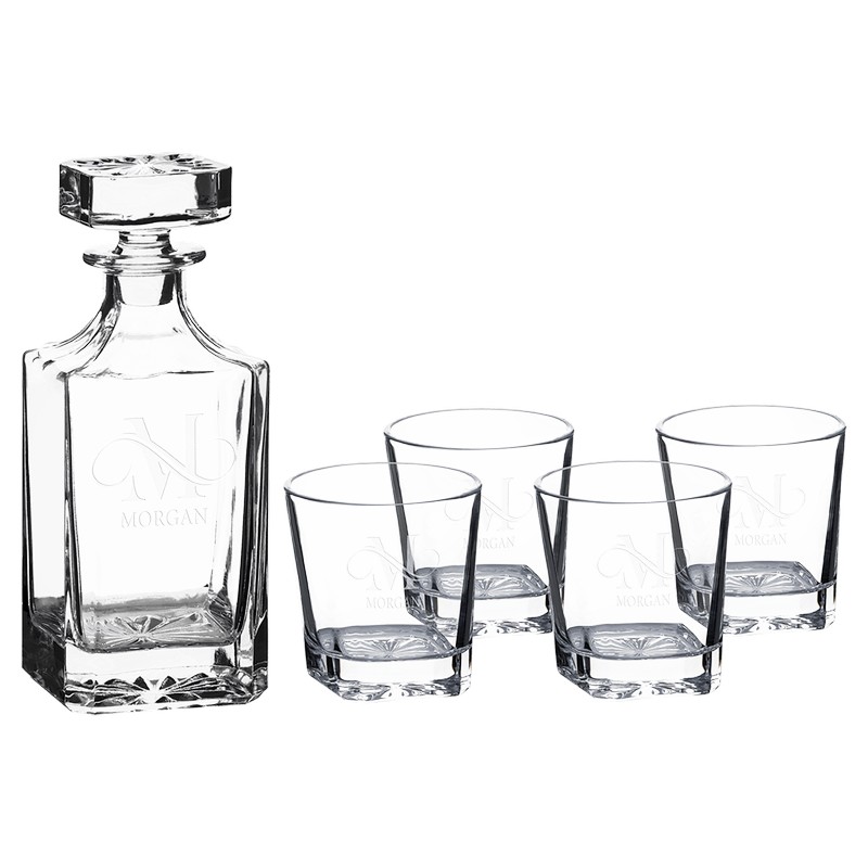 (image for) 750ml Square Glass Decanter Set with Four DG301 11 oz. Glasses and Gift Box