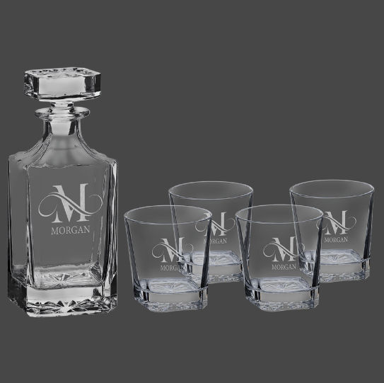 (image for) 750ml Square Glass Decanter Set with Four DG301 11 oz. Glasses and Gift Box