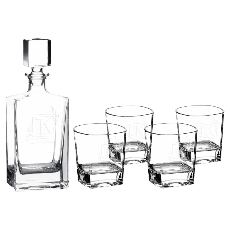 (image for) 810ml Rectangle Glass Decanter Set with Four DG351 8 oz. Glasses and Gift Box