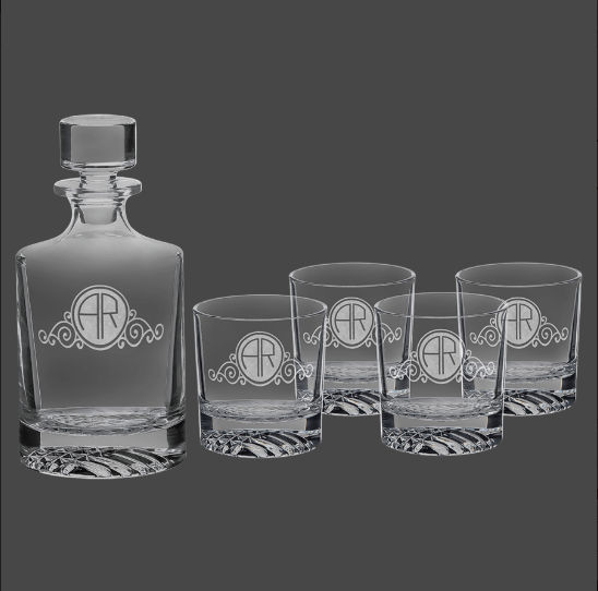 (image for) 850ml Round Glass Decanter Set with Four DG401 9 oz. Glasses and Gift Box