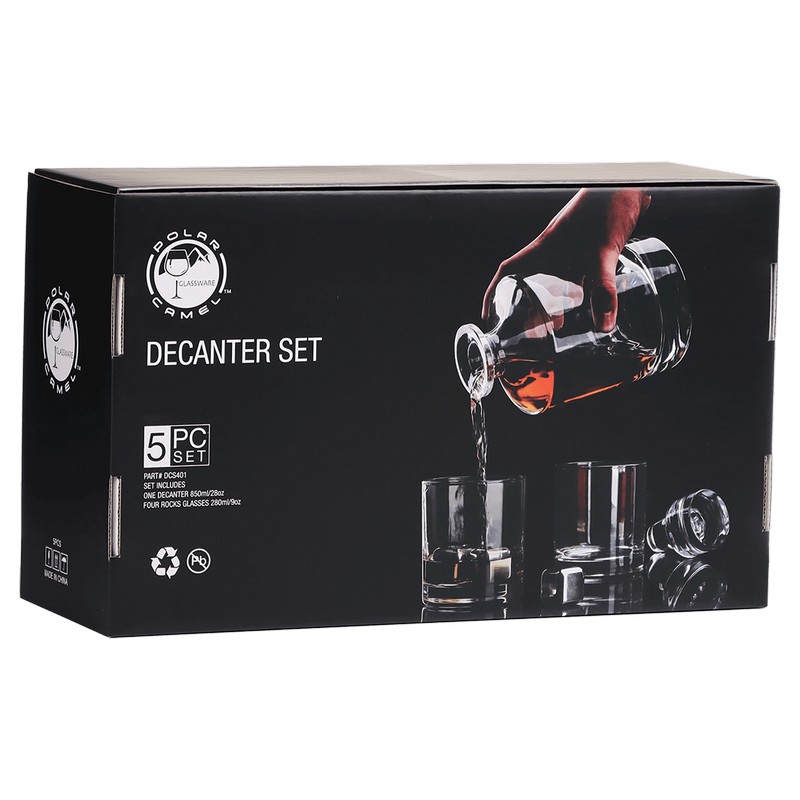 (image for) 850ml Round Glass Decanter Set with Four DG401 9 oz. Glasses and Gift Box