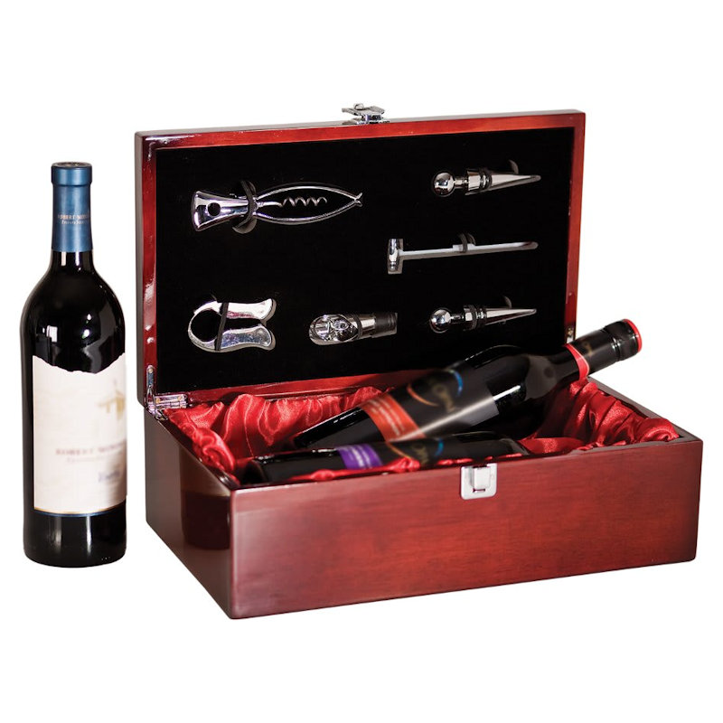 (image for) Rosewood Piano Finish Double Bottle Wine Box with Tools