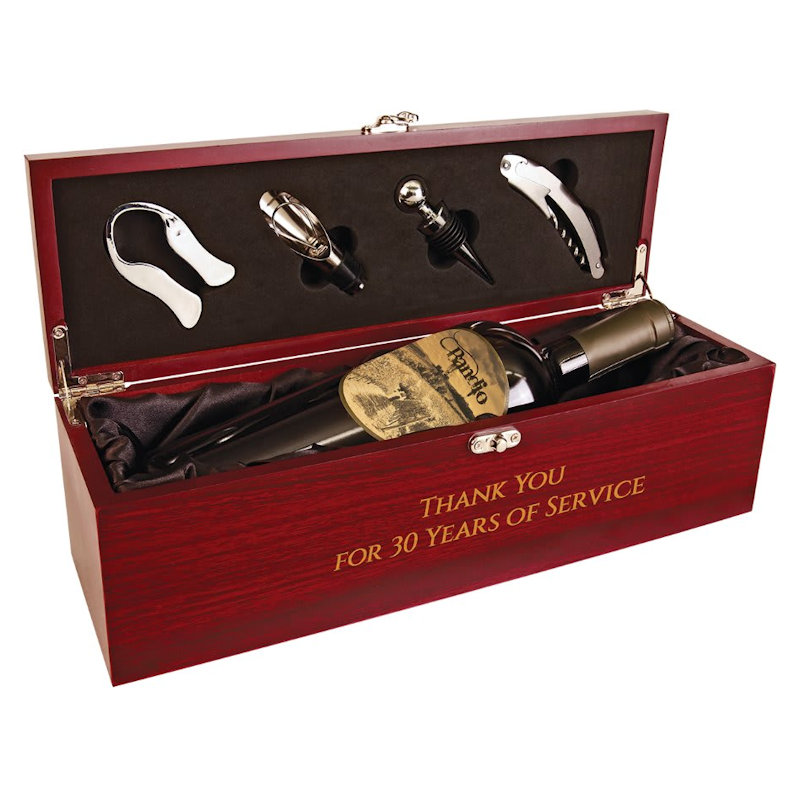 (image for) Rosewood Finish Single Wine Box with Tools & Black Lining